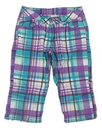 Bílo-fialovo-tyrkysové kostkované plátěné capri kalhoty C&A