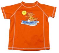 Tmavooranžové sportovní tričko s tygrem a surfem a sluníčkem