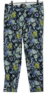 Dámské tmavomodré květované crop kalhoty H&M
