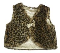Béžovo-hnědá vzorovaná kožešinová zateplená vesta H&M