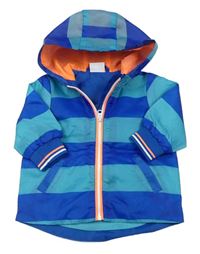 Modro-světlemodrá pruhovaná šusťáková jarní bunda s kapucí F&F