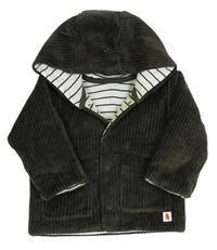 Tmavozelená žebrovaná sametová propínací zateplená bunda s kapucí M&S