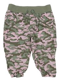 Khaki-světlerůžové army plátěné capri kalhoty Dopodopo