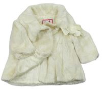 Smetanový kožešinový podšitý kabátek s mašlí Ladybird