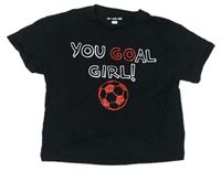 Černé crop tričko s fotbalovým míčem a nápisem F&F