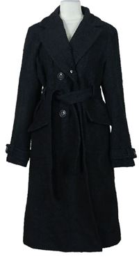 Dámský černo-modrý melírovaný vlněný kabát s páskem Antoni&Alison