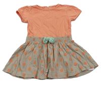 Lososovo-hnědé šaty s puntíkatou sukní 