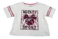 Bílé crop tričko s Mickeym z překlápěcích flitrů Disney