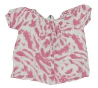 Bílo-růžové batikované mušelínové tričko s knoflíky Primark