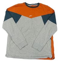 Oranžovo-šedo-tmavozelené triko s výšivkou zn. Next