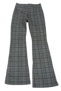 Černo-světlešedo-hnědé kostkované vzorované flare úpletové kalhoty C&A
