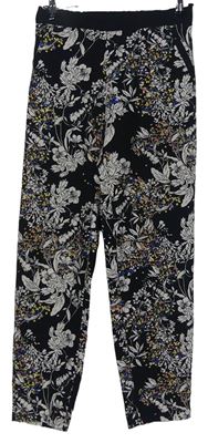 Dámské černo-barevné květované volné kalhoty George 