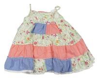 Bílo-modro-růžové plátěné patchwork šaty s kytičkami a motýlky zn. Mothercare