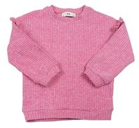 Růžový žebrovaný svetr s volánky C&A