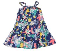 Tmavomodro-barevné květované šaty s papoušky M&S