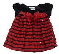 Červeno-černé pruhované šaty s flitry a volánky a mašlí Bonnie Baby