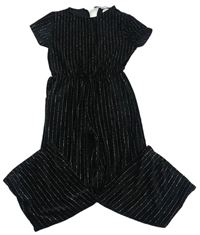 Černý třpytivý pruhovaný sametový kalhotový overal Zara