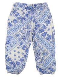 Bílo-modré vzorované bavlněné teplákové kalhoty Next