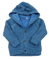 Modrý propínací zateplený svetr s kapucí s oušky  Lupilu 