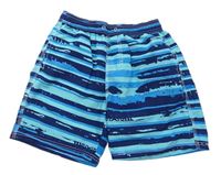 Tyrkysovo-modro-tmavomodré vzorované plážové kraťasy
