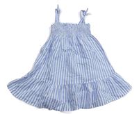 Bílo-modré pruhované šaty se žabičkováním