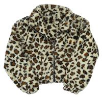 Béžová chlupatá crop bunda s leopardím vzorem 
