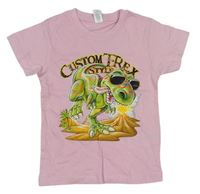 Růžové tričko s dinosaurem a nápisy Roly 