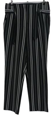 Dámské černo-bílé pruhované společenské kalhoty s páskem New Look 