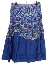 Dámská modrá vzorovaná plátěná midi sukně 
