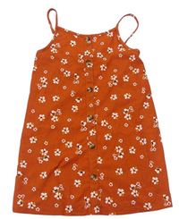 Oranžové květované šaty s knoflíky Primark