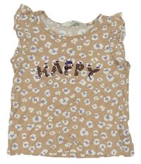 Hnědé tričko s leopardím vzorem a nápisem z flitrů H&M