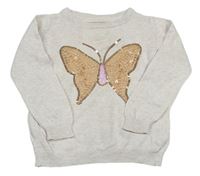 Béžový melírovaný svetr s motýlem z flitrů Primark
