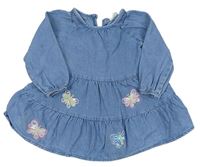 Modré riflové šaty s motýly s flitry M&S
