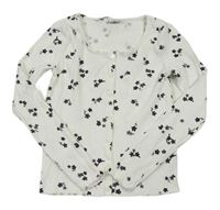 Bílo-černé žebrované crop triko s kytičkami a knoflíky Page One Young 