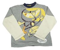 Šedo-smetanovo-tmavomodré melírované triko s opičkou a banány M&S