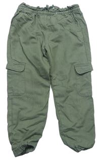 Khaki plátěné cuff cargo podšité kalhoty H&M