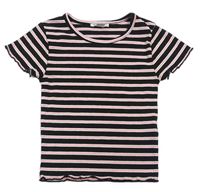 Černo-bílo-křiklavě růžové pruhované žebrované crop tričko PRIMARK