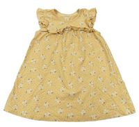 Šafránové puntíkaté bavlněné šaty s květy a volánkem C&A