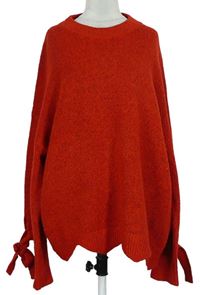 Dámský červený melírovaný svetr s mašlemi na rukávech F&F