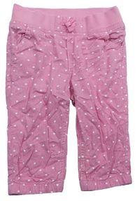 Růžové plátěné crop kalhoty se srdíčky a úpletovým pasem H&M