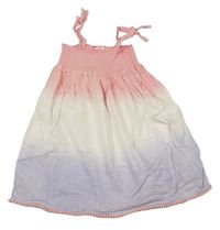 Bílo-růžovo-lila lehké šaty s žabičkováním 