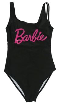 Černé jednodílné plavky s nápisem Barbie
