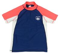 Tmavoodro-růžovo-bílé UV tričko s potiskem Next