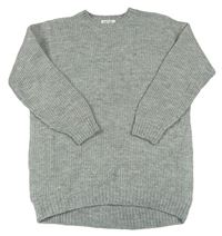 Šedý melírovaný vlněný dlouhý oversize svetr zn. H&M