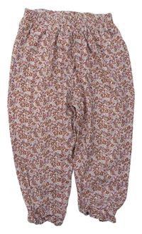Růžovo-hnědé květované teplákové kalhoty Next