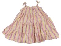 Růžovo-žluto-lila pruhované šaty M&S
