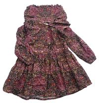 Lilkovo-růžové květované manšestrové propínací šaty s límcem Next