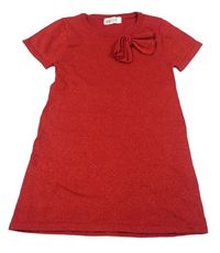 Červené svetrové šaty s mašličkou a třpytkami zn. H&M