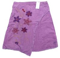 Lila manšestrová sukně s výšivkami květů 