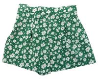 Zeleno-bílé květované lehké sukňové kraťasy shein